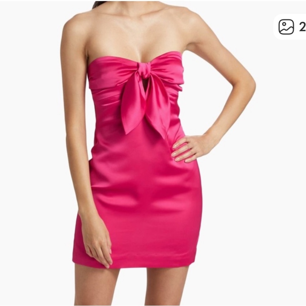 NWT RAMY BROOK ORION DRESS PINK BOW 8 PNKO STRAPLESS SILK MINI